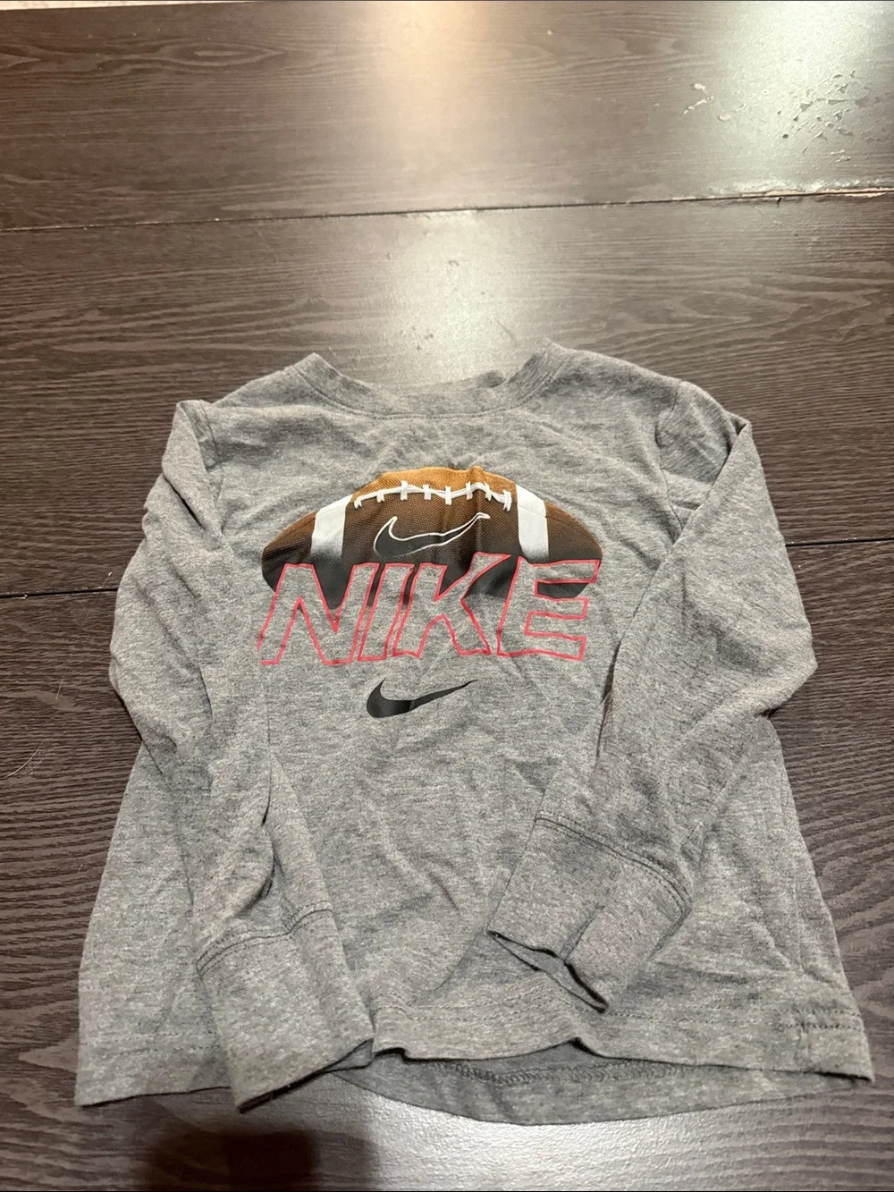 Nike Gray Long Sleeve Shirt with Football Graphic and Pink Outline Logo